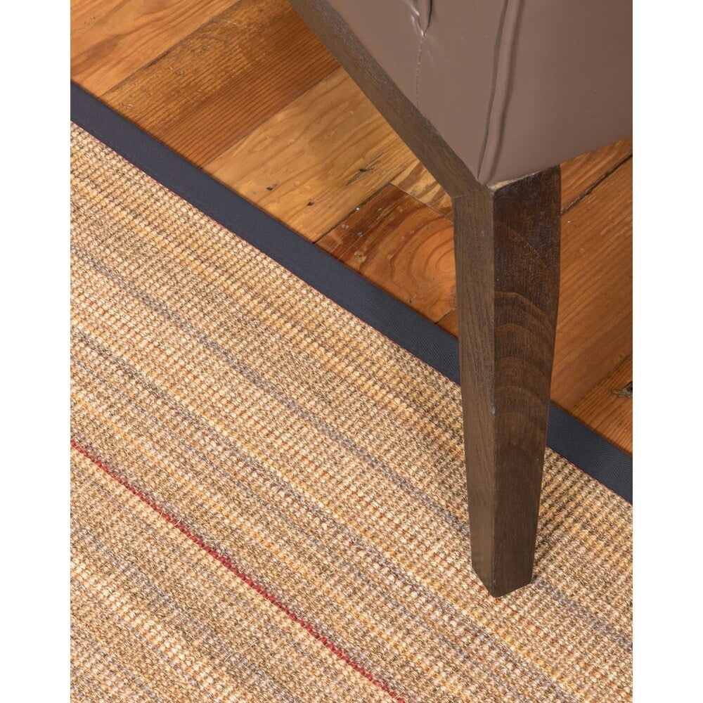Natural Area Rugs 100%, Natural Fiber Handmade Resort, Brown/Multi Sisal Rug, Midnight Blue Border - 2'6" x 14'