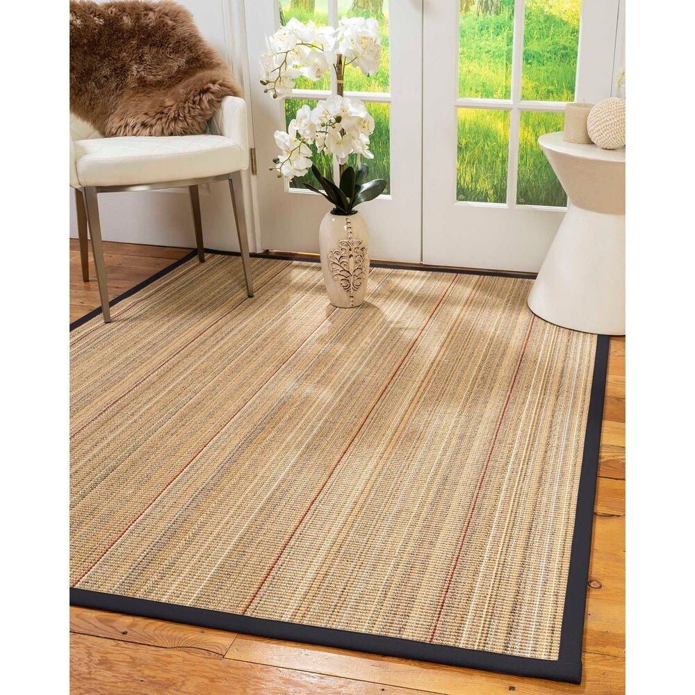 Natural Area Rugs 100%, Natural Fiber Handmade Resort, Brown/Multi Sisal Rug, Midnight Blue Border - 2'6" x 14'