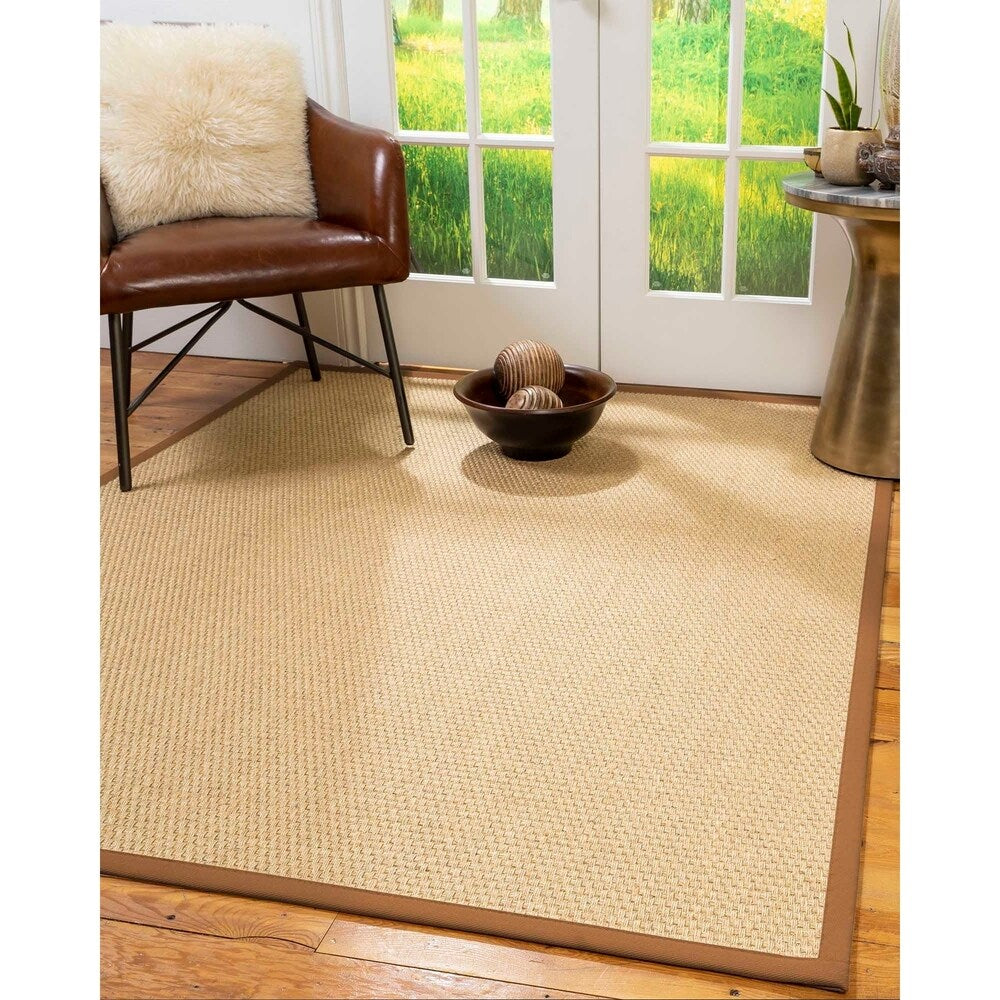 Natural Area Rugs, 100% Natural Fiber Handmade Rio, Beige Sisal Rug 10' Square, Sienna Border - 10' x 10'