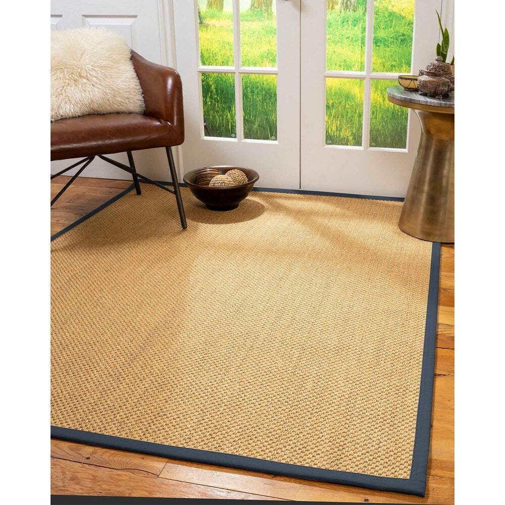 Natural Area Rugs 100%, Natural Fiber Handmade Rustic, Gold Sisal Rug, Marine Border - 10' x 14'
