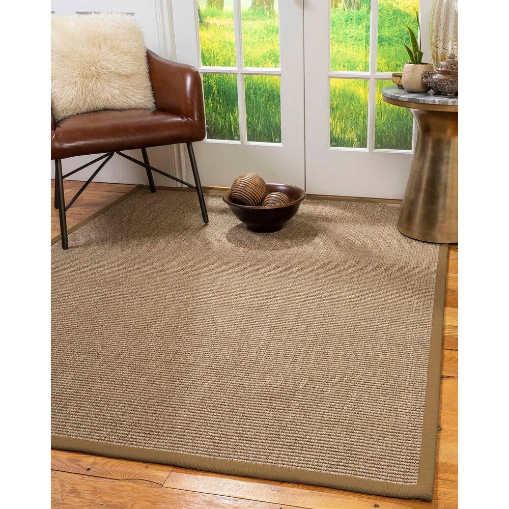 Natural Area Rugs, 100% Natural Fiber Handmade Sandstone, Brown/Multi Sisal Rug 6' Square, Squirrel Border - 6' x 6'