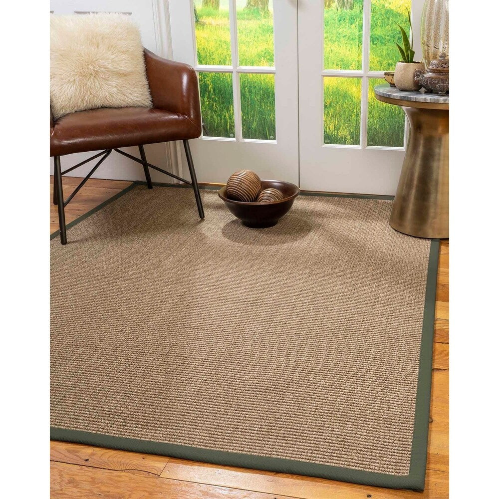 Natural Area Rugs 100%, Natural Fiber Handmade Sandstone, Brown/Multi Sisal Rug, Green Border - 8' x 10'