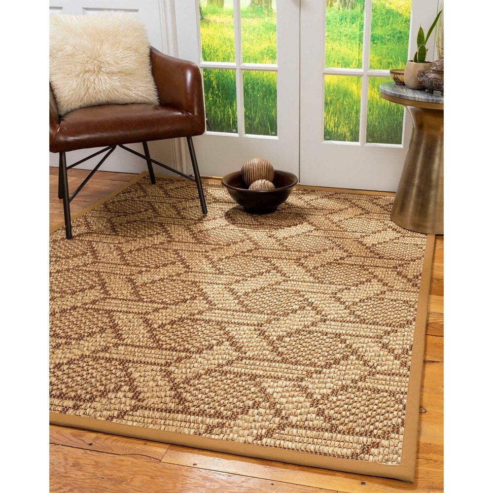 Natural Area Rugs, 100% Natural Fiber Handmade Seattle, Brown/Multi Sisal Rug 6' Square, Khaki Border - 6' x 6'