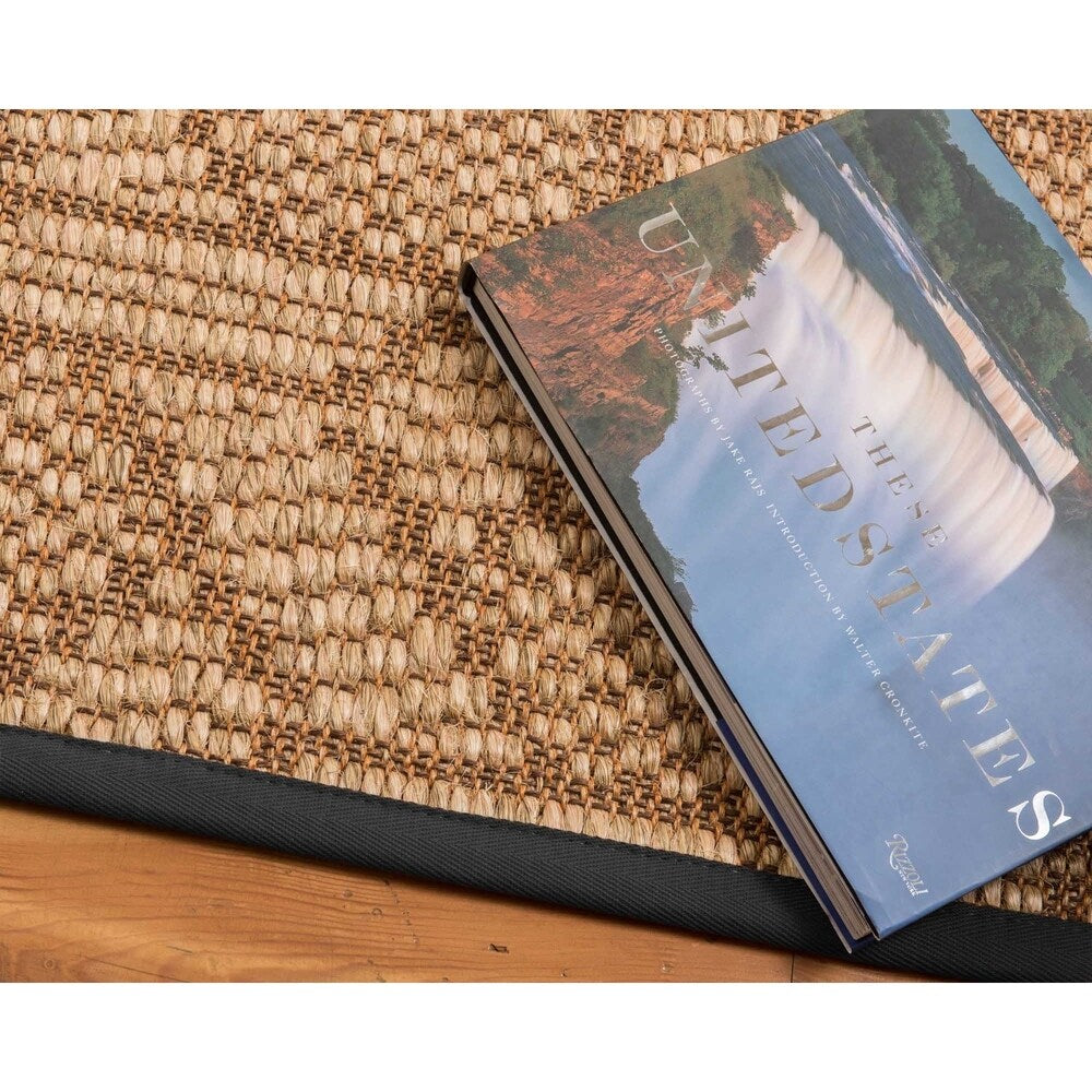 Natural Area Rugs, 100% Natural Fiber Handmade Seattle, Brown/Multi Sisal Rug 8' Square, Black Border - 8' x 8'