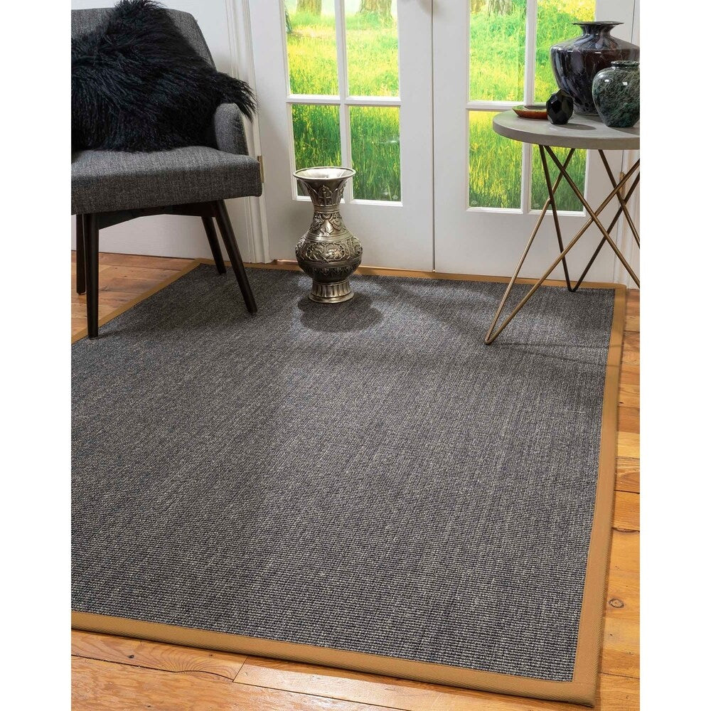 Natural Area Rugs 100%, Natural Fiber Handmade Shadows, Greyish Blue Sisal Rug, Doe Border - 9' x 12'