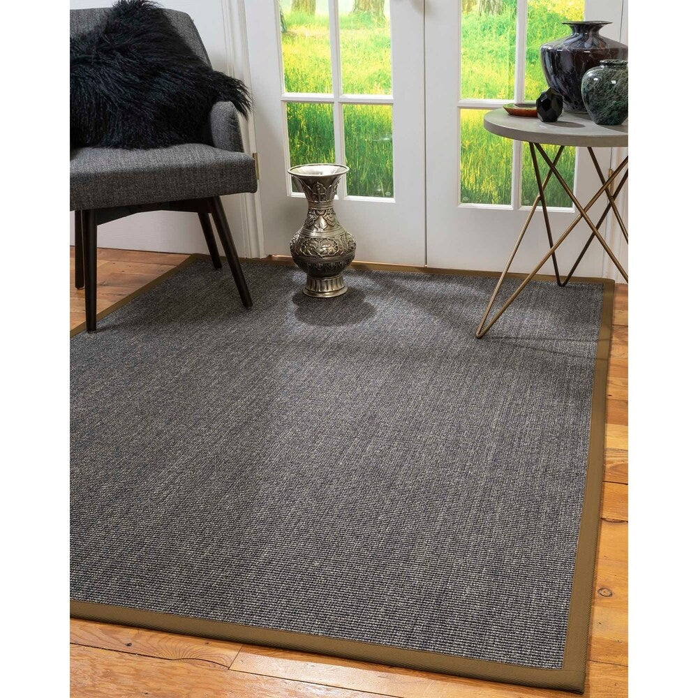 Natural Area Rugs 100%, Natural Fiber Handmade Shadows, Greyish Blue Sisal Rug, Malt Border - 12' x 18'