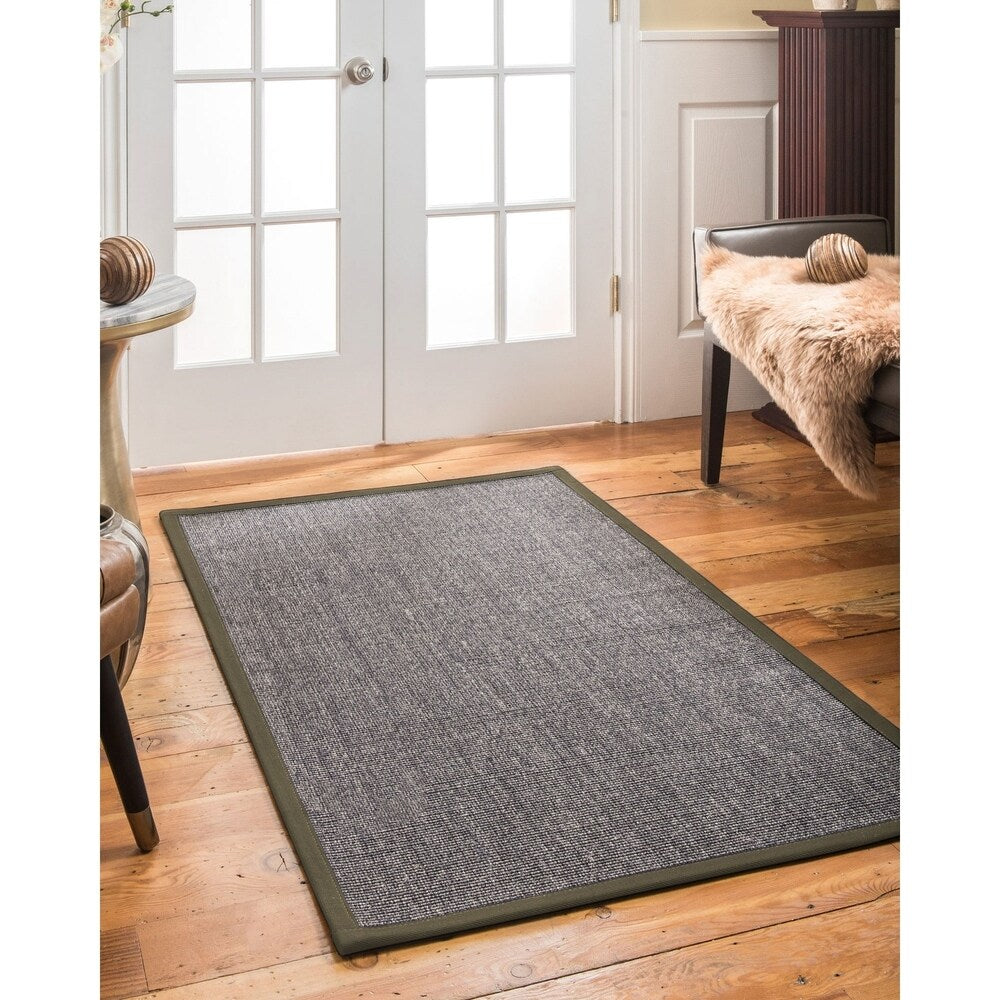 Natural Area Rugs 100%, Natural Fiber Handmade Shadows, Greyish Blue Sisal Rug, Moss Border - 8' x 10'