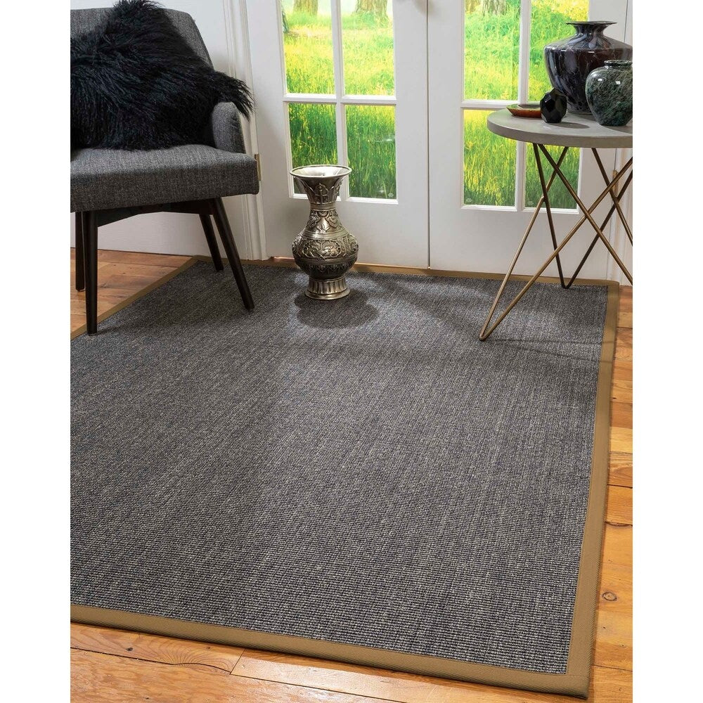 Natural Area Rugs 100%, Natural Fiber Handmade Shadows, Greyish Blue Sisal Rug, Squirrel Border - 4' x 6'