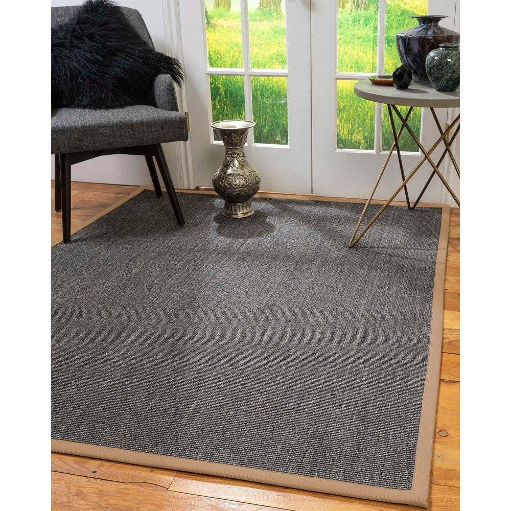 Natural Area Rugs 100%, Natural Fiber Handmade Shadows, Greyish Blue Sisal Rug, Wheat Border - 4' x 12'