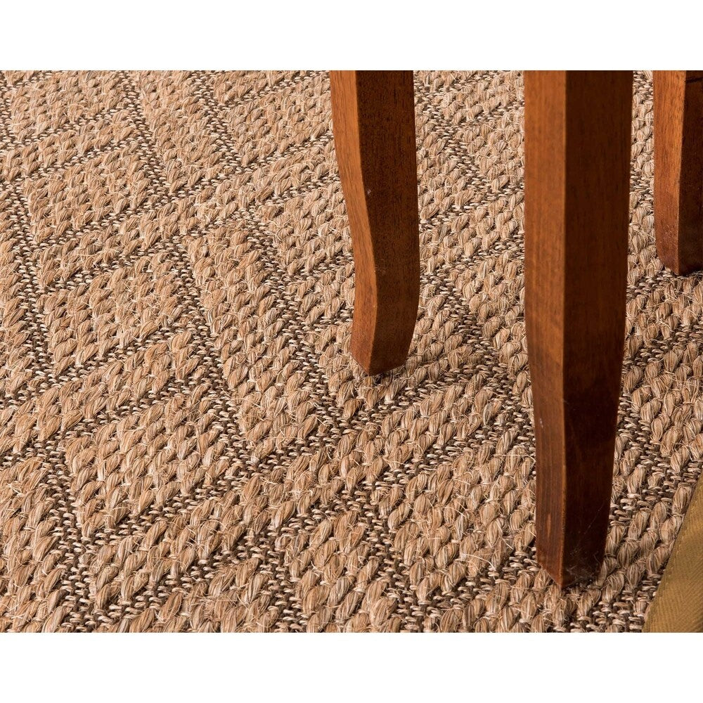 Natural Area Rugs, 100% Natural Fiber Handmade Shanghai, Brown/Multi Sisal Rug 10' Square, Doe Border - 10' x 10'