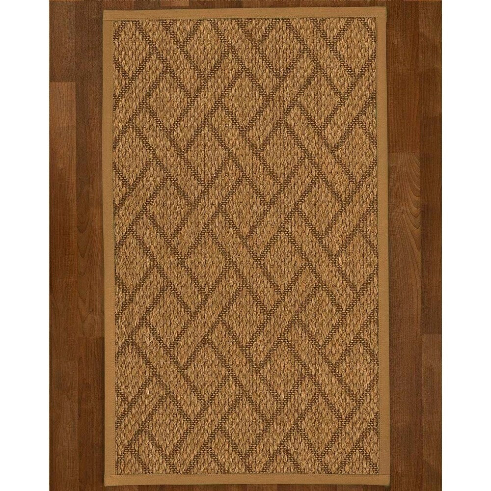 Natural Area Rugs, 100% Natural Fiber Handmade Shanghai, Brown/Multi Sisal Rug 10' Square, Doe Border - 10' x 10'