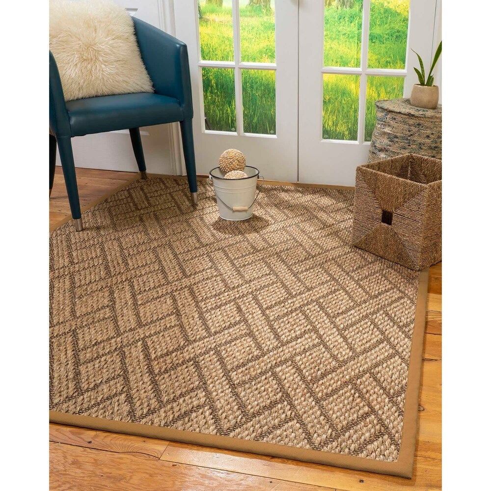 Natural Area Rugs, 100% Natural Fiber Handmade Shanghai, Brown/Multi Sisal Rug 10' Square, Doe Border - 10' x 10'