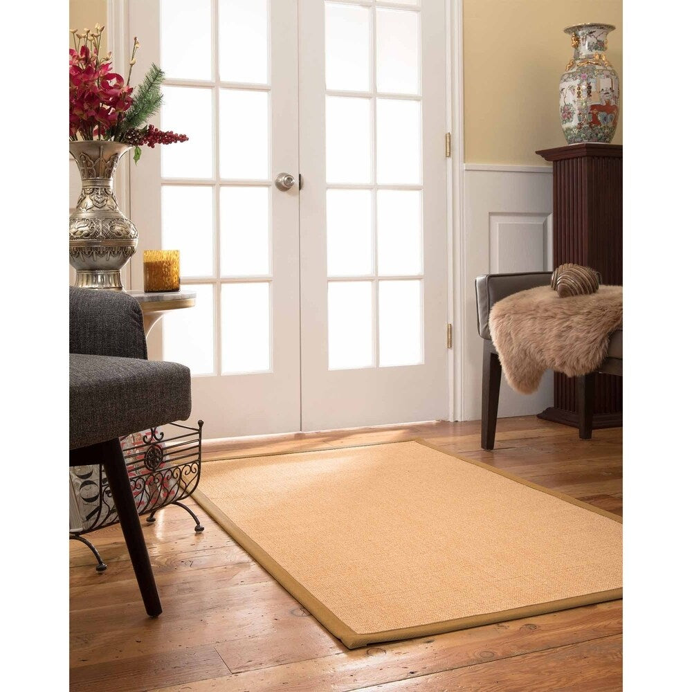 Natural Area Rugs 100%, Natural Fiber Handmade Small Boucle, Light Gold Sisal Rug (2' 6" X 12'), Marine Border - 2'6" x 12'