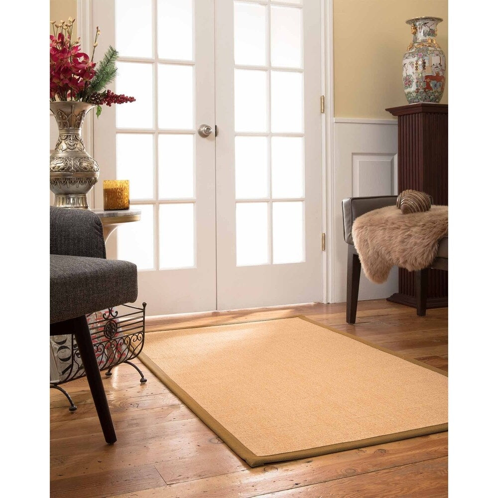 Natural Area Rugs 100%, Natural Fiber Handmade Small Boucle, Light Gold Sisal Rug (6' X 9'), Moss Border - 6' x 9'