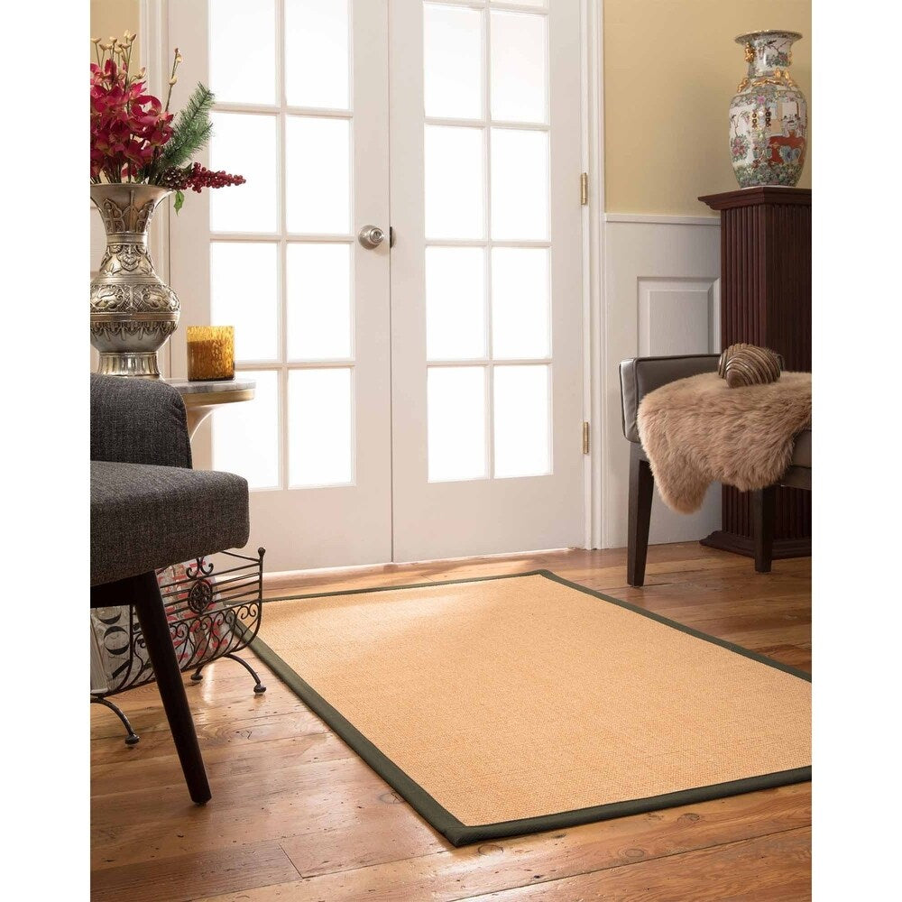 Natural Area Rugs 100%, Natural Fiber Handmade Small Boucle, Light Gold Sisal Rug, Sienna Border - 2'9" x 9'