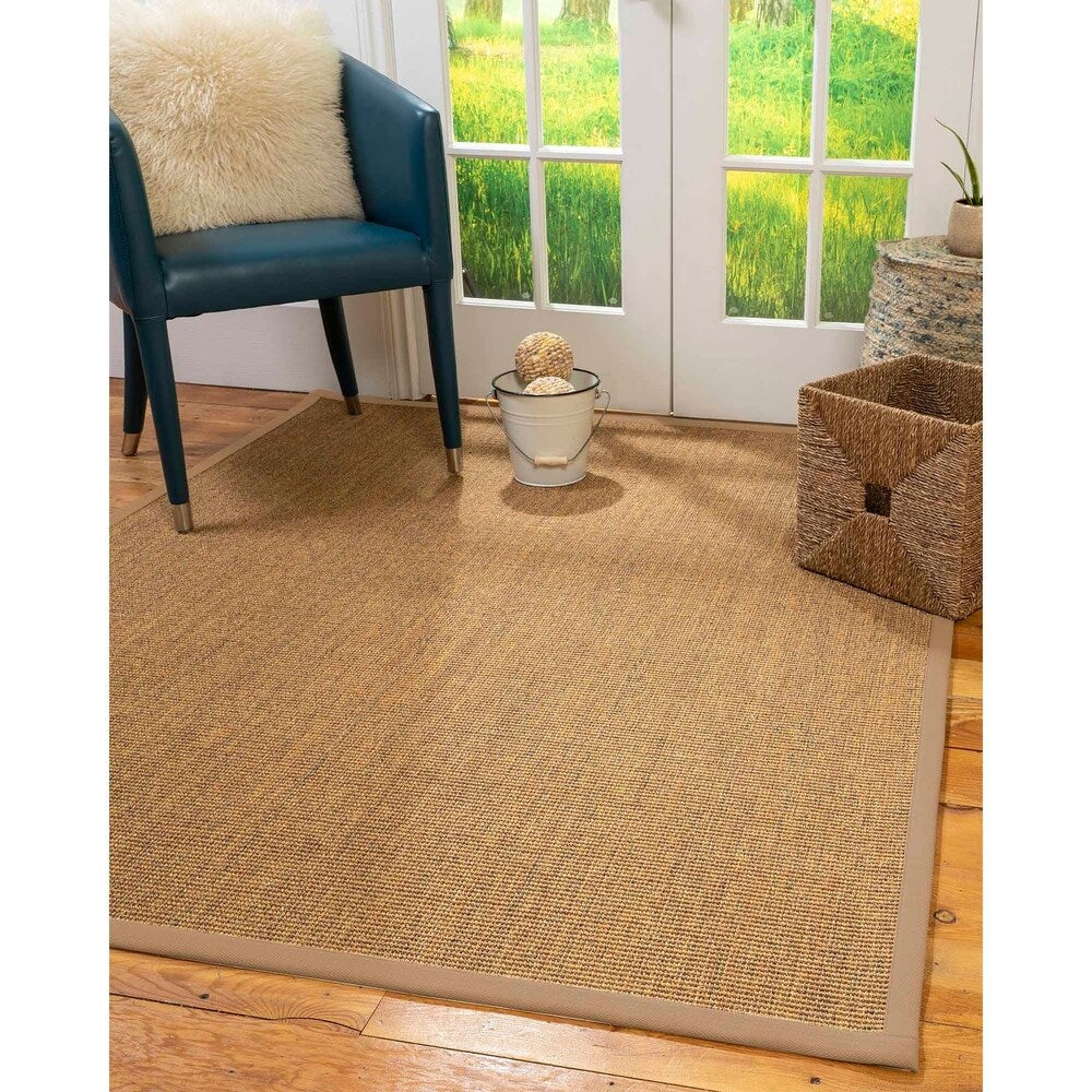 Natural Area Rugs, 100% Natural Fiber Handmade Sorrento, Tan/Multi Sisal Rug 8' Square, Wheat Border - 8' x 8'