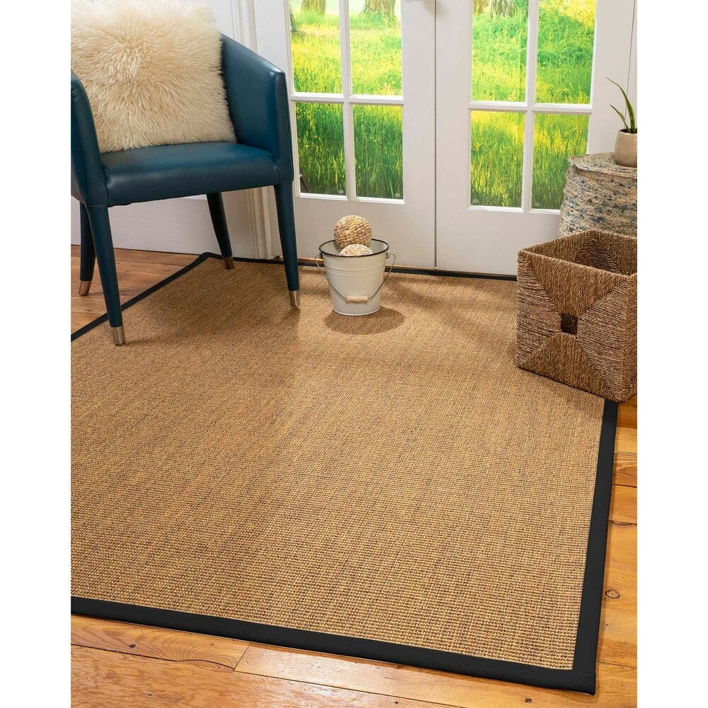 Natural Area Rugs 100%, Natural Fiber Handmade Sorrento, Tan/Multi Sisal Rug, Black Border - 2' x 3'