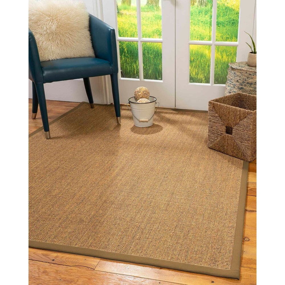 Natural Area Rugs 100%, Natural Fiber Handmade Sorrento, Tan/Multi Sisal Rug, Squirrel Border - 2'6" x 14'