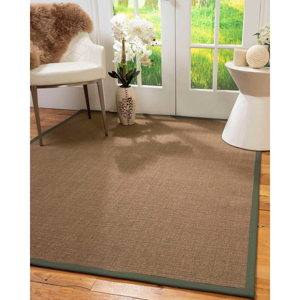Natural Area Rugs 100%, Natural Fiber Handmade St. Tropez, Brown Sisal Rug, Green Border - 2'9" x 9'