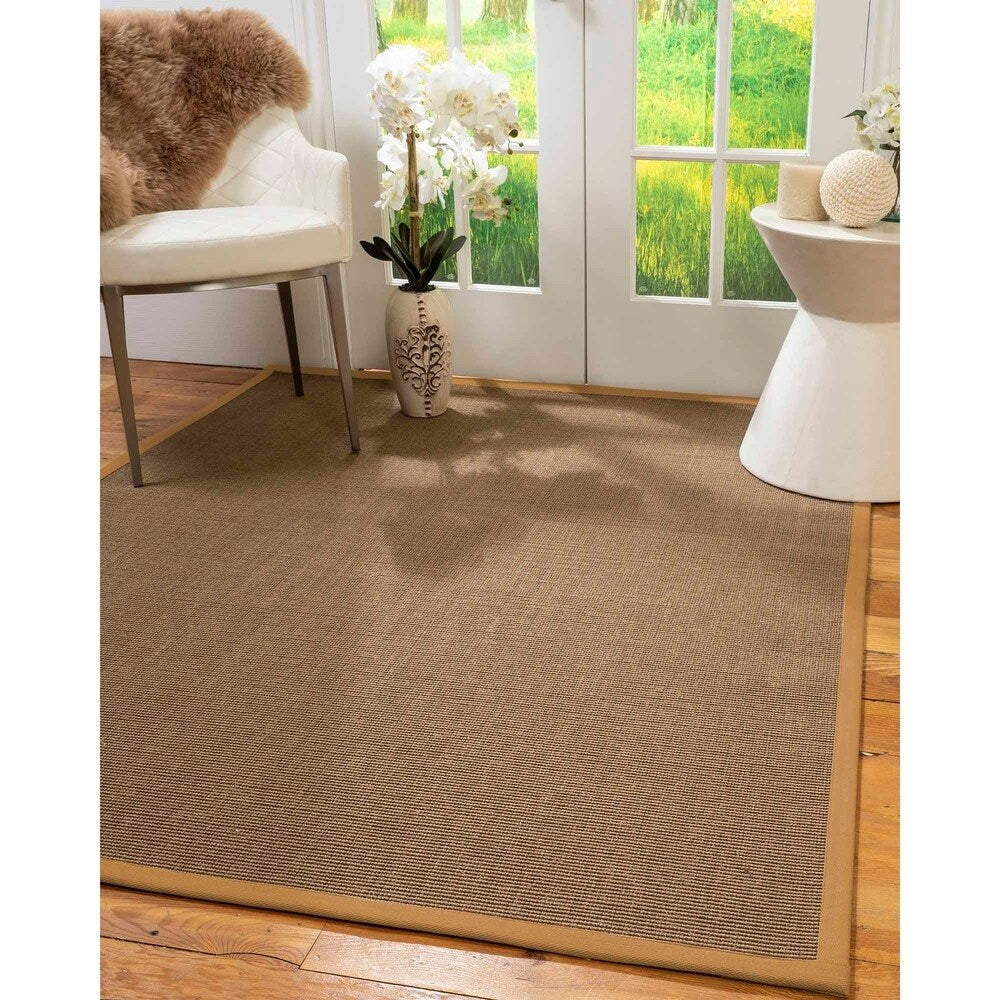 Natural Area Rugs 100%, Natural Fiber Handmade St. Tropez, Brown Sisal Rug, Khaki Border - 10' x 14'