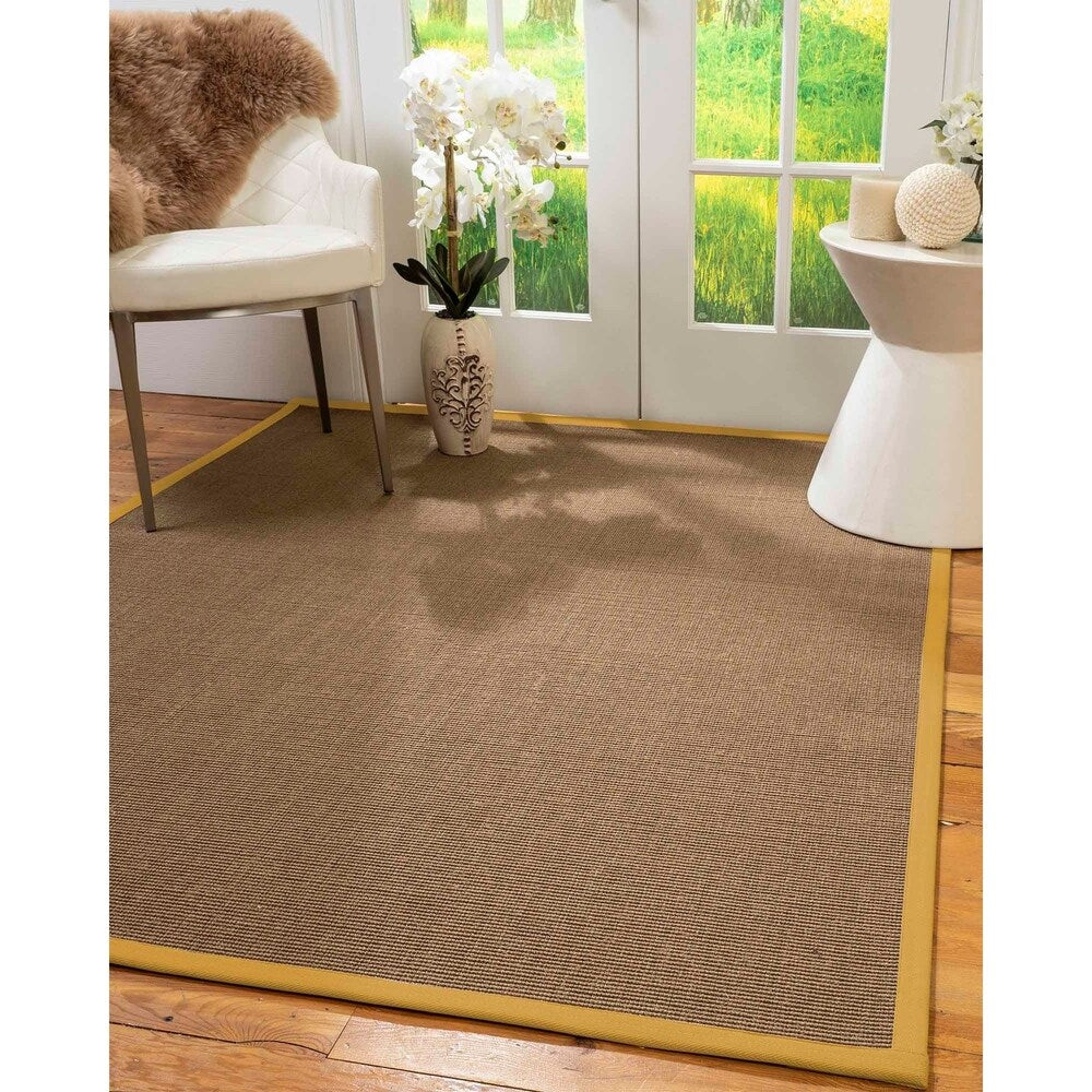 Natural Area Rugs 100%, Natural Fiber Handmade St. Tropez, Brown Sisal Rug, Tan Border - 10' x 14'