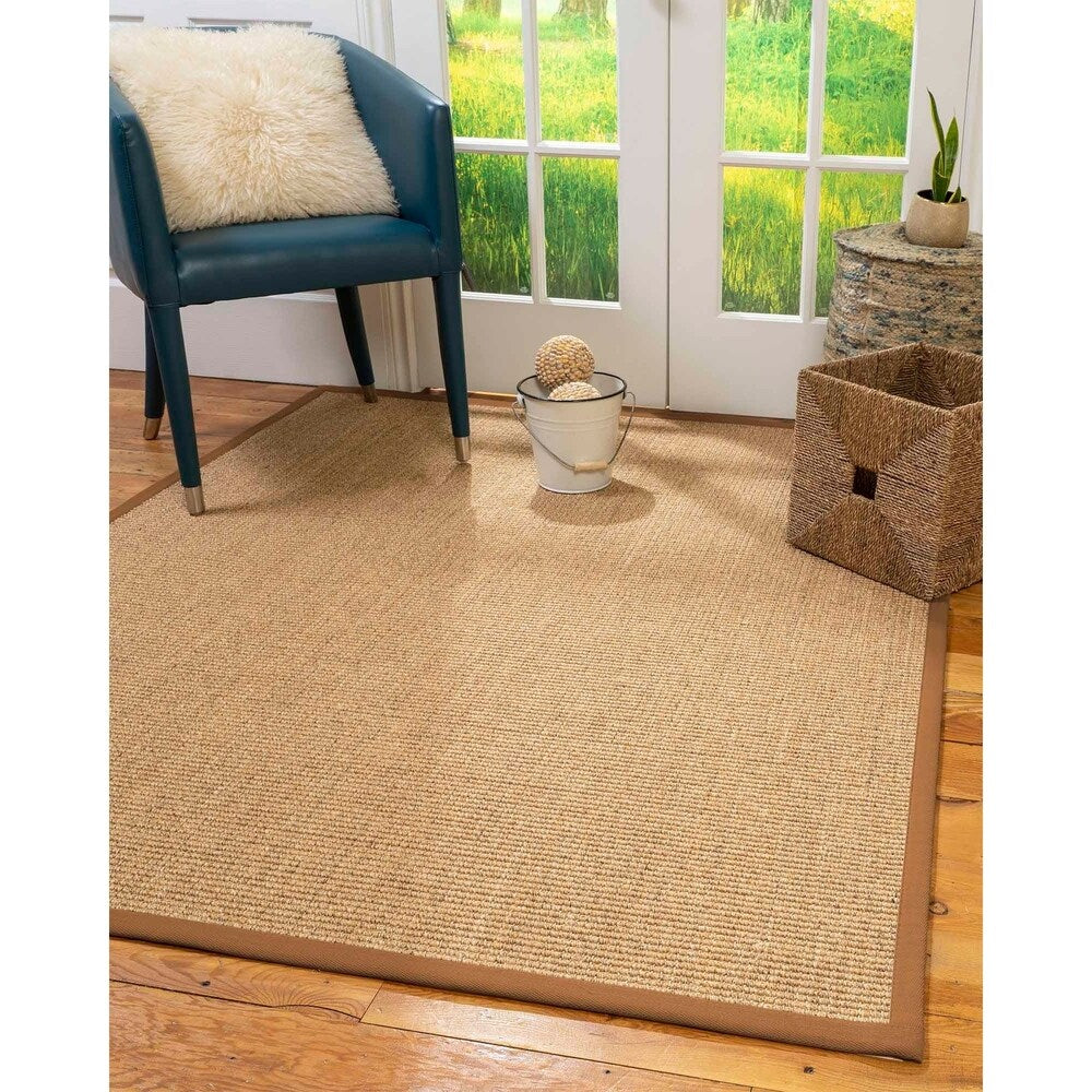 Natural Area Rugs 100%, Natural Fiber Handmade Studio, Gold/Multi Sisal Rug, Sienna Border - 2'6" x 12'