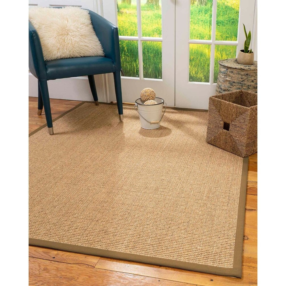 Natural Area Rugs 100%, Natural Fiber Handmade Studio, Gold/Multi Sisal Rug, Squirrel Border - 4' x 12'
