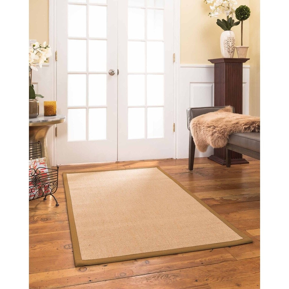 Natural Area Rugs, 100% Natural Fiber Handmade Victoria, Beige Wool/Sisal Rug 10' Square, Doe Border - 10' x 10'