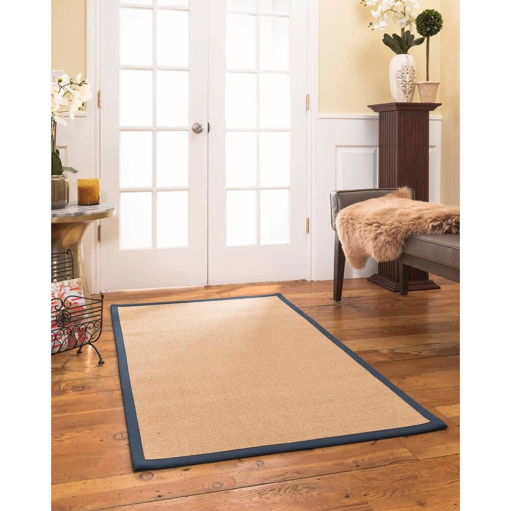 Natural Area Rugs, 100% Natural Fiber Handmade Victoria, Beige Wool/Sisal Rug 8' Square, Marine Border - 8' x 8'