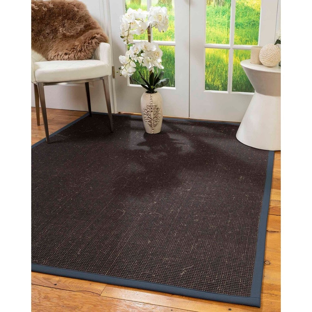 Natural Area Rugs, 100% Natural Fiber Handmade Vida, Black Wool/Sisal Rug 6' Square, Marine Border - 6' x 6'