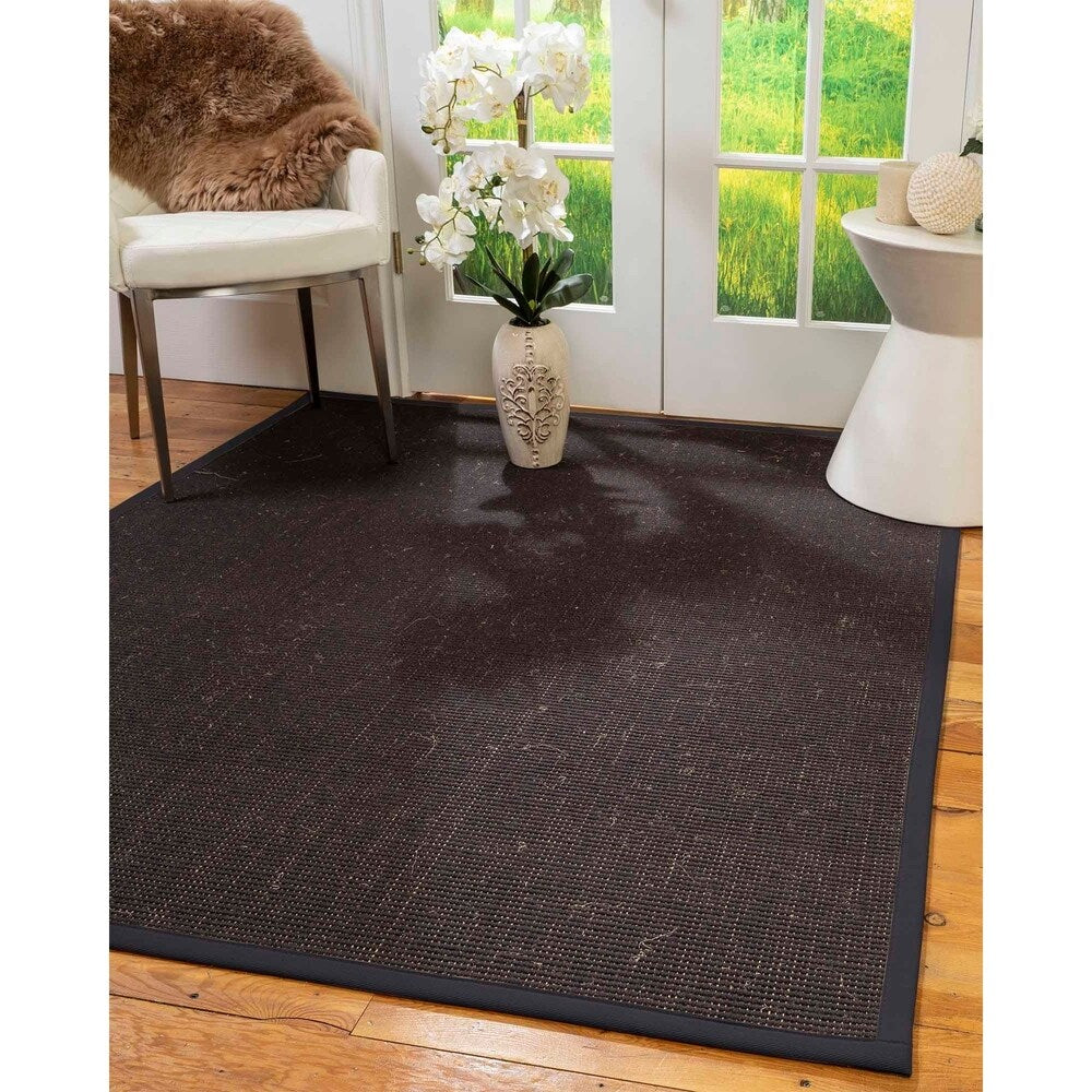 Natural Area Rugs, 100% Natural Fiber Handmade Vida, Black Wool/Sisal Rug 6' Square, Midnight Blue Border - 6' x 6'