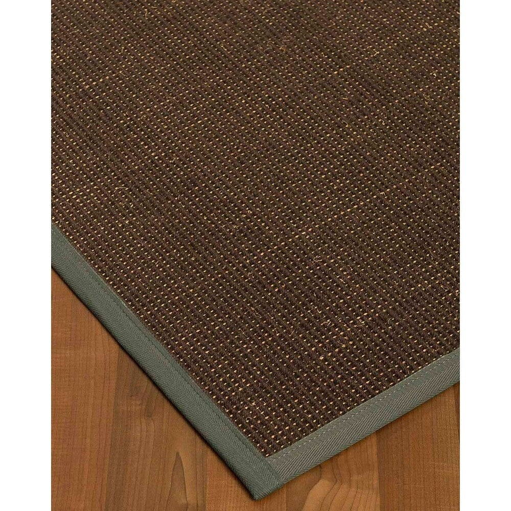Natural Area Rugs 100%, Natural Fiber Handmade Vida, Black Wool/Sisal Rug, Green Border - 2'9" x 9'