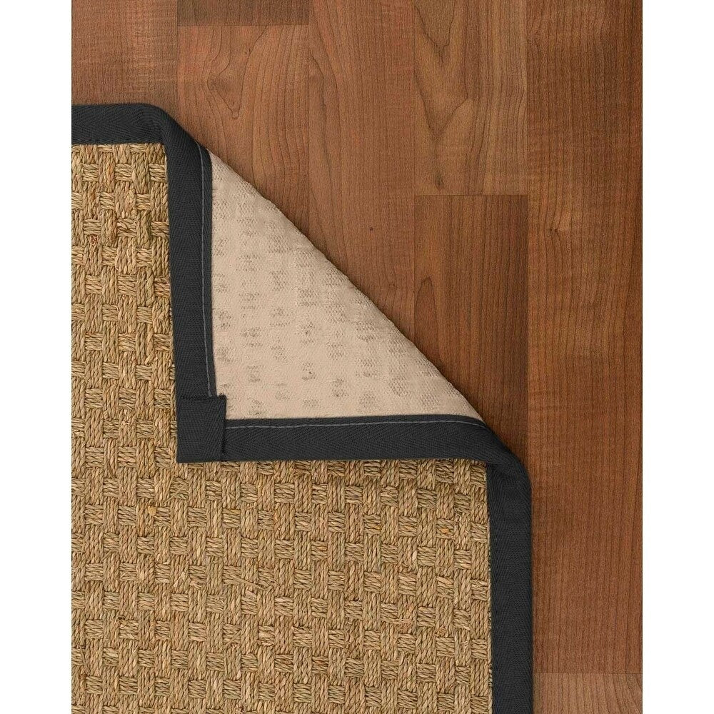 Natural Area Rugs 100%, Natural Fiber Handmade Basketweave, Natural Seagrass Rug, Black Border - 4' x 12'