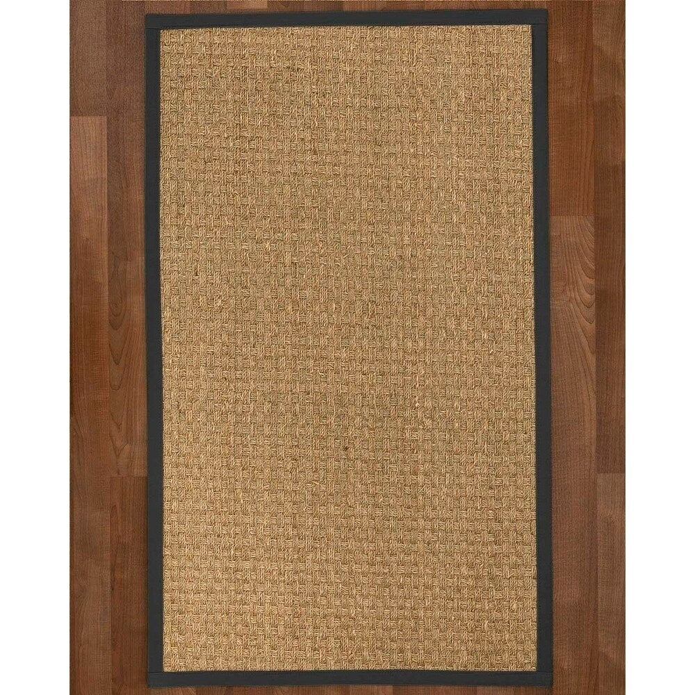 Natural Area Rugs 100%, Natural Fiber Handmade Basketweave, Natural Seagrass Rug, Black Border - 4' x 12'