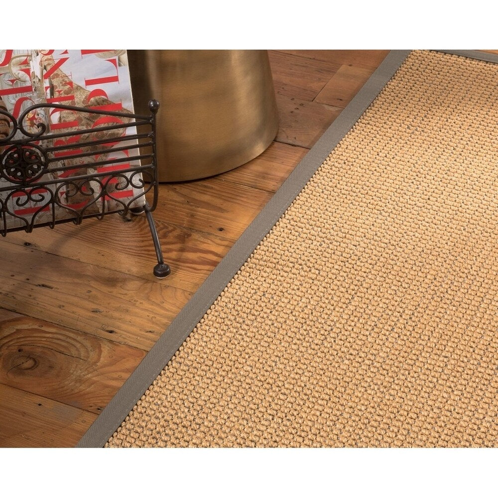 Natural Area Rugs, 8' Round, 100% Natural Fiber Benedict, Sisal Beige/Multi,Handmade,Stone Extra Wide Border - 8' x 8' Round
