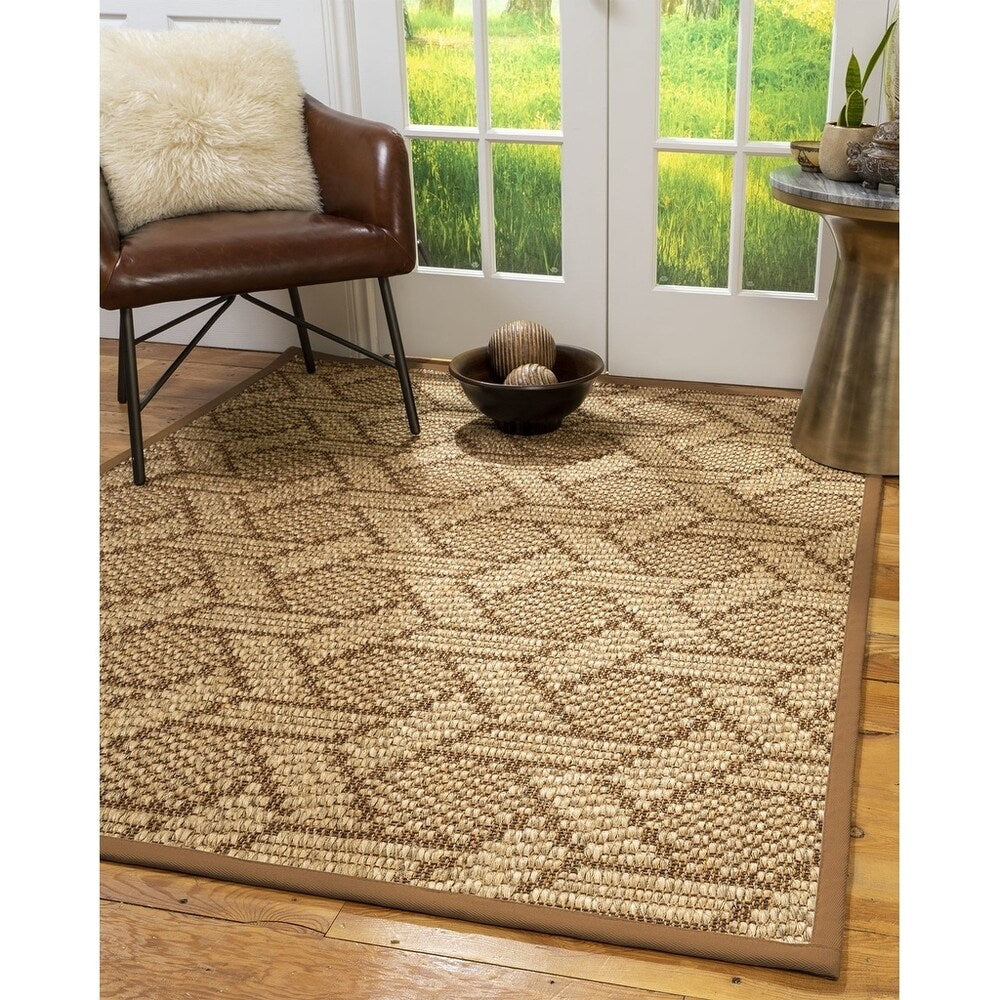 Natural Area Rugs, 8' Square, 100% Natural Fiber Carrington, Sisal Brown/Multi,Handmade,Sienna Extra Wide Border