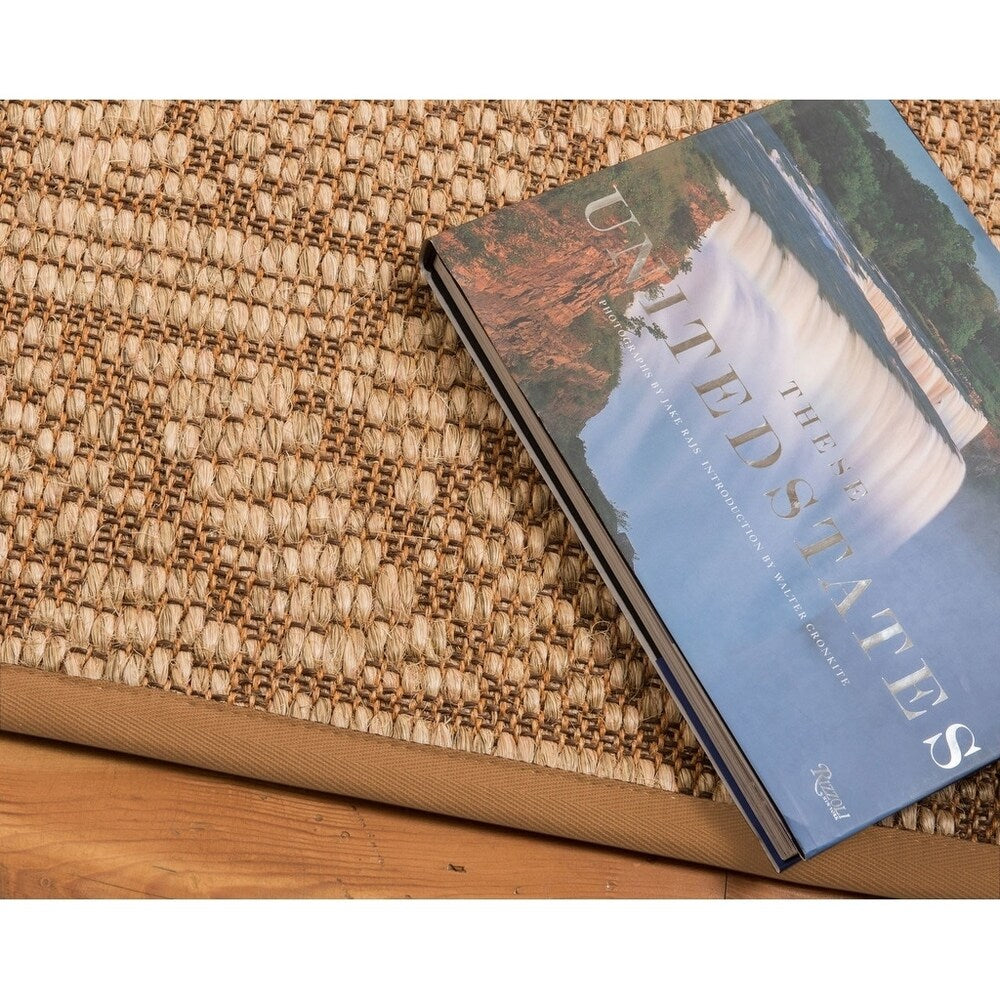 Natural Area Rugs, 8' Square, 100% Natural Fiber Carrington, Sisal Brown/Multi,Handmade,Sienna Extra Wide Border