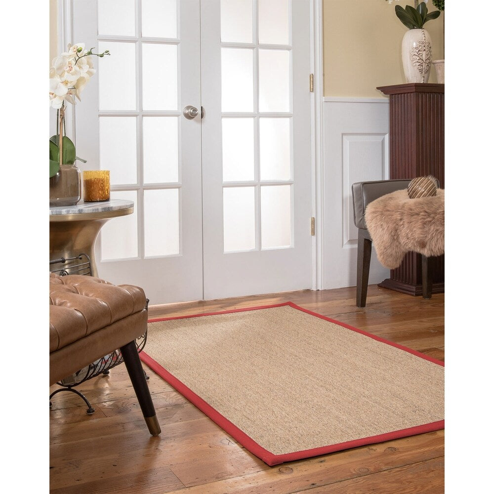 NaturalAreaRugs Carmel Sisal Area Rug Hand-Woven Red Border (8' x 10') - 8' x 10'