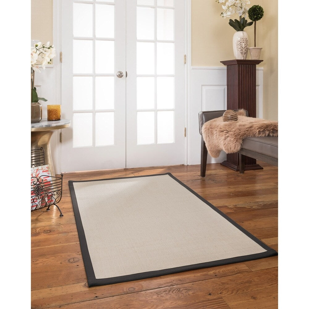 NaturalAreaRugs Icon Wool Area Rug Hand-Woven Onyx Border (8' x 10') - 8' x 10'