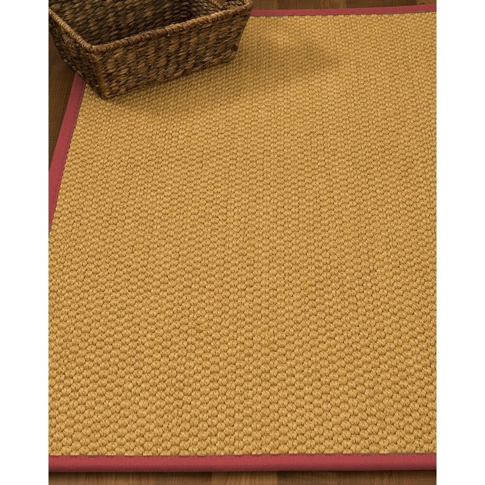 Natural Area Rugs, Rectangle (2'6"X14'), 100% Natural Fiber Barletta, Sisal Beige,Handmade,Red Extra Wide Border - 2'6" x 14'