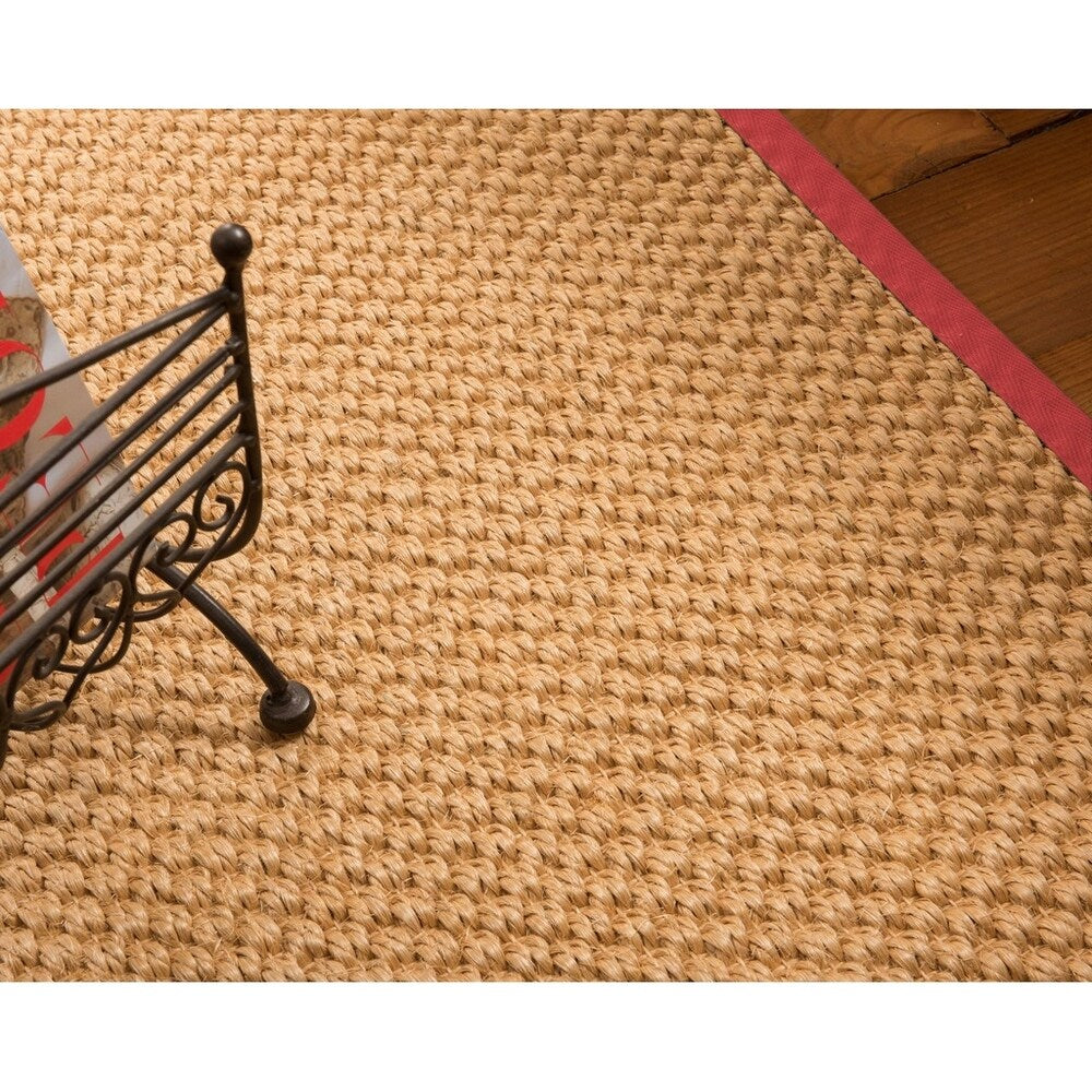 Natural Area Rugs, Rectangle (2'6"X14'), 100% Natural Fiber Barletta, Sisal Beige,Handmade,Red Extra Wide Border - 2'6" x 14'