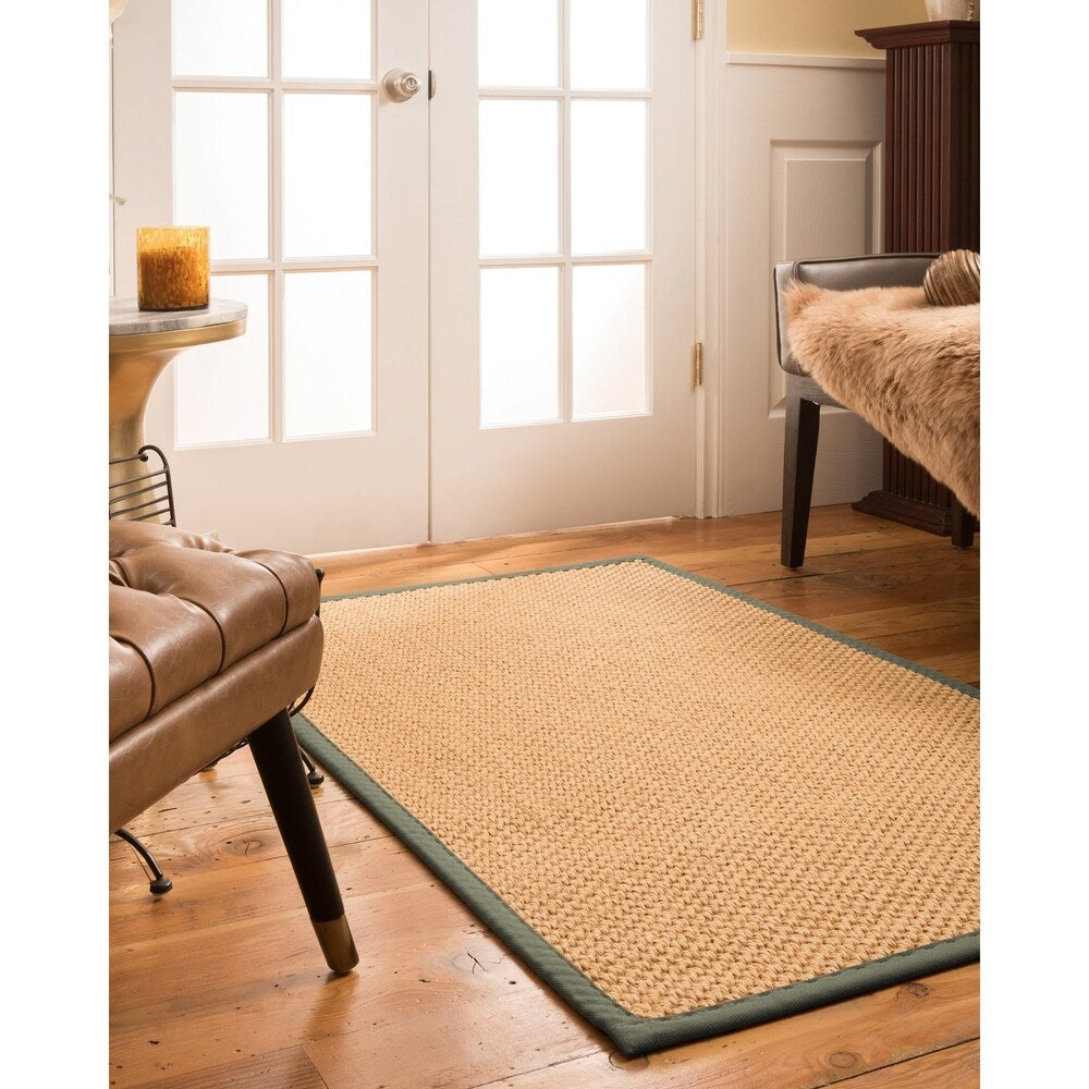 NaturalAreaRugs Vienna Natural Sisal Area Rug, Non-Slip Latex Backing, (4' by 6') Green Border - 4' x 6'