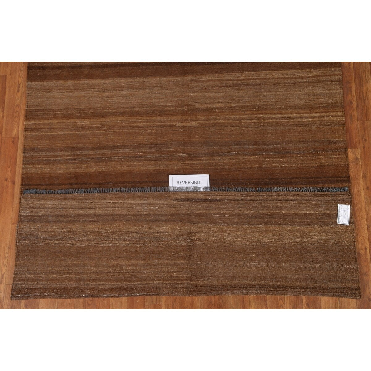 Natural Brown Kilim Wool Modern Area Rug - 5'5''x 6'5''