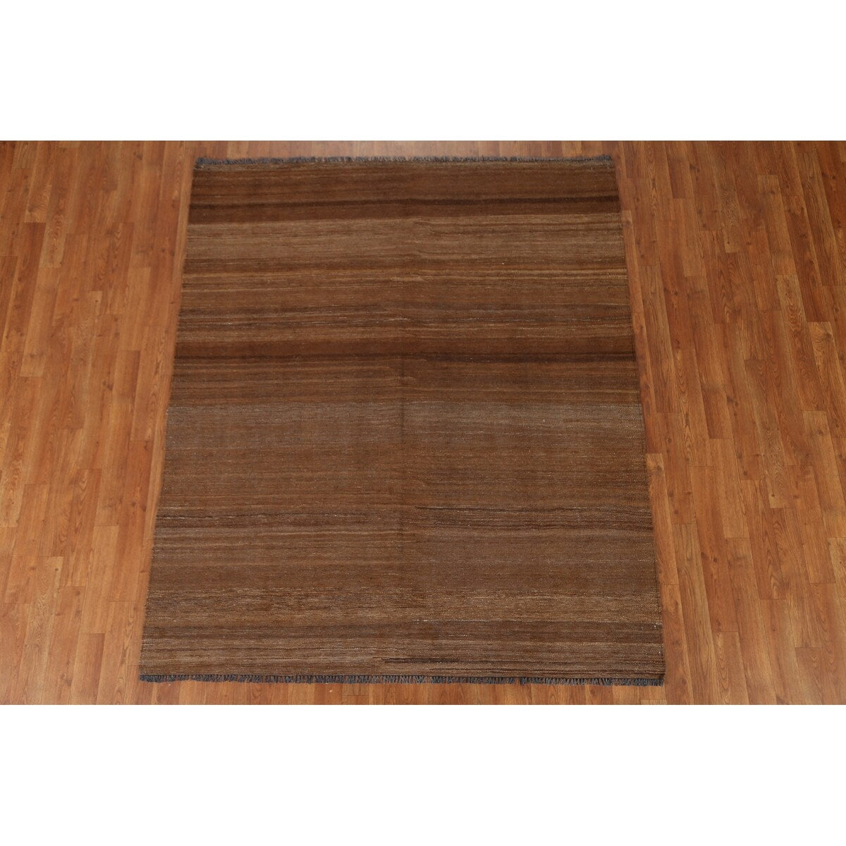 Natural Brown Kilim Wool Modern Area Rug - 5'5''x 6'5''