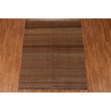 Natural Brown Kilim Wool Modern Area Rug - 5'5''x 6'5''