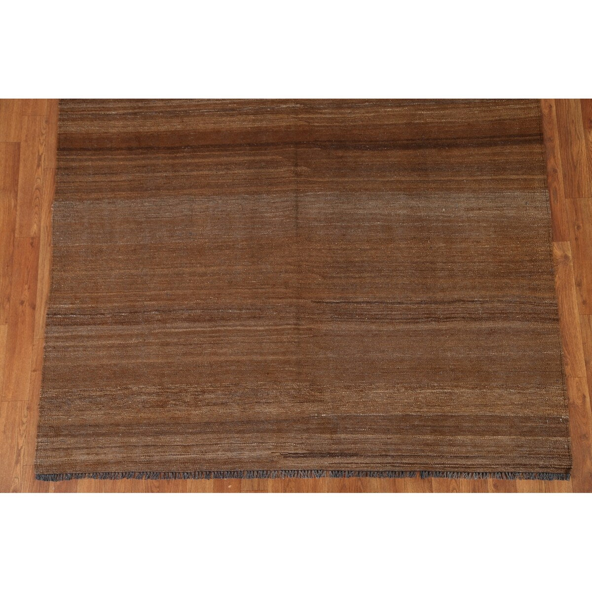 Natural Brown Kilim Wool Modern Area Rug - 5'5''x 6'5''