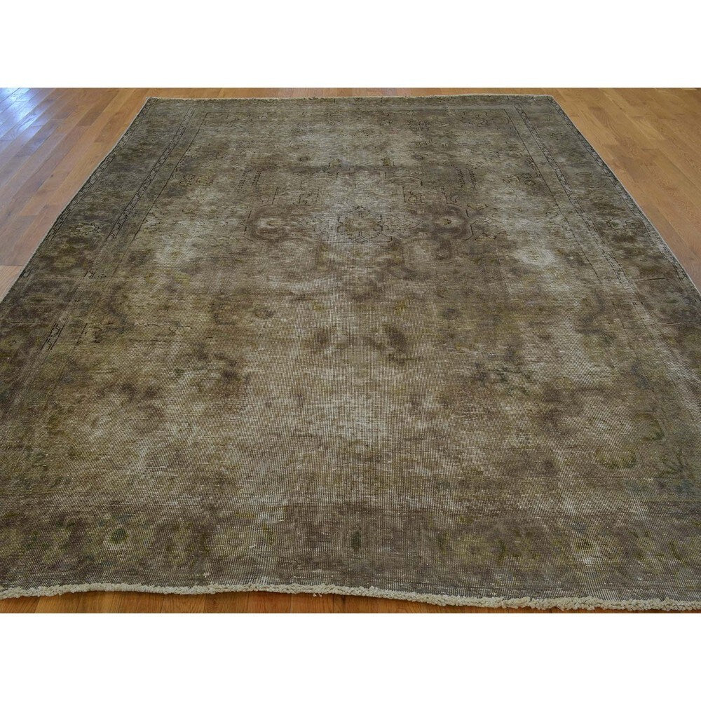 Natural Colors Handmade Worn Persian Tabriz Oriental Area Rug - 7'3 x 9'7