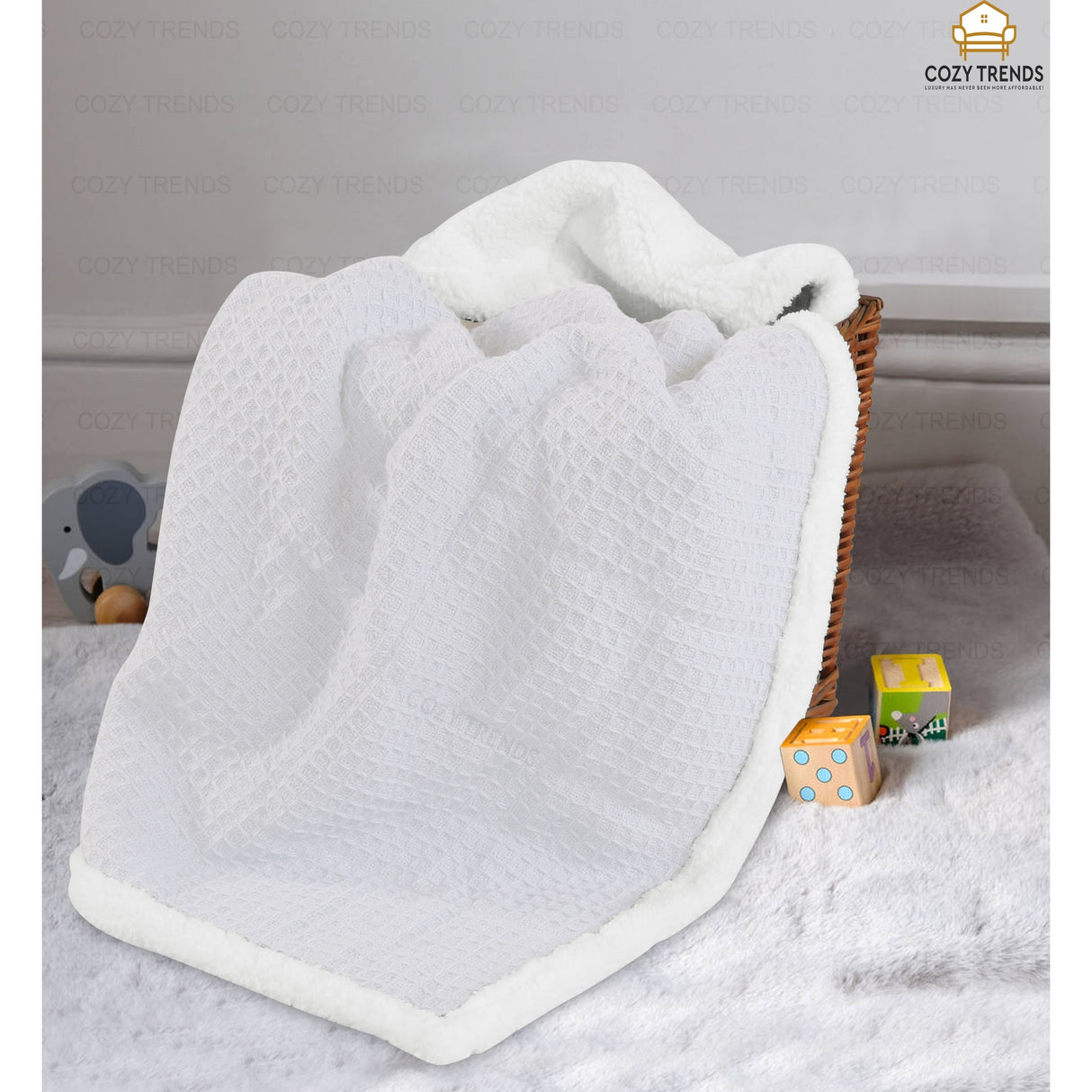 Luxurious Cotton Unisex Baby Blanket Waffle Weave with Sherpa Backing Soft Cozy 30''x40'' Receiving Crib Stroller Nap Blanket