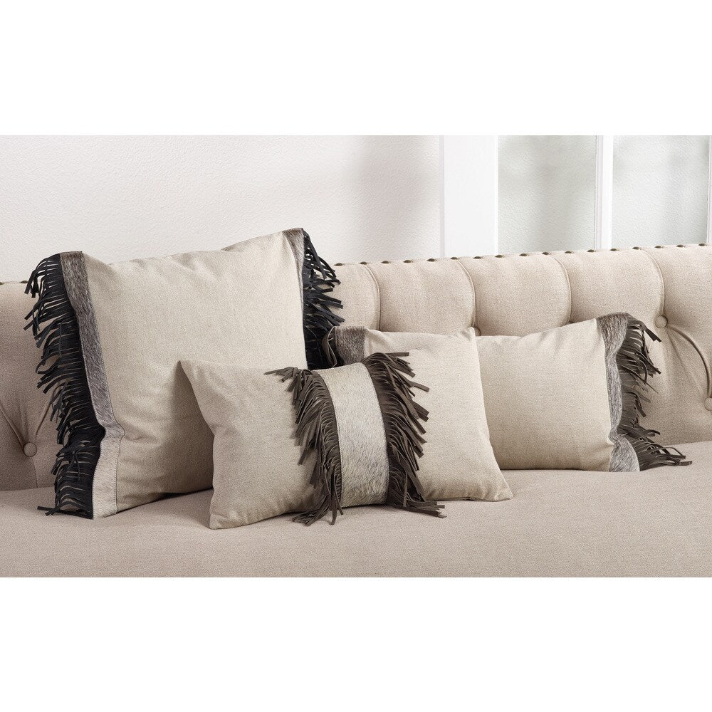 Natural Cowhide & Suede Fringe Trim Down Filled Pillow