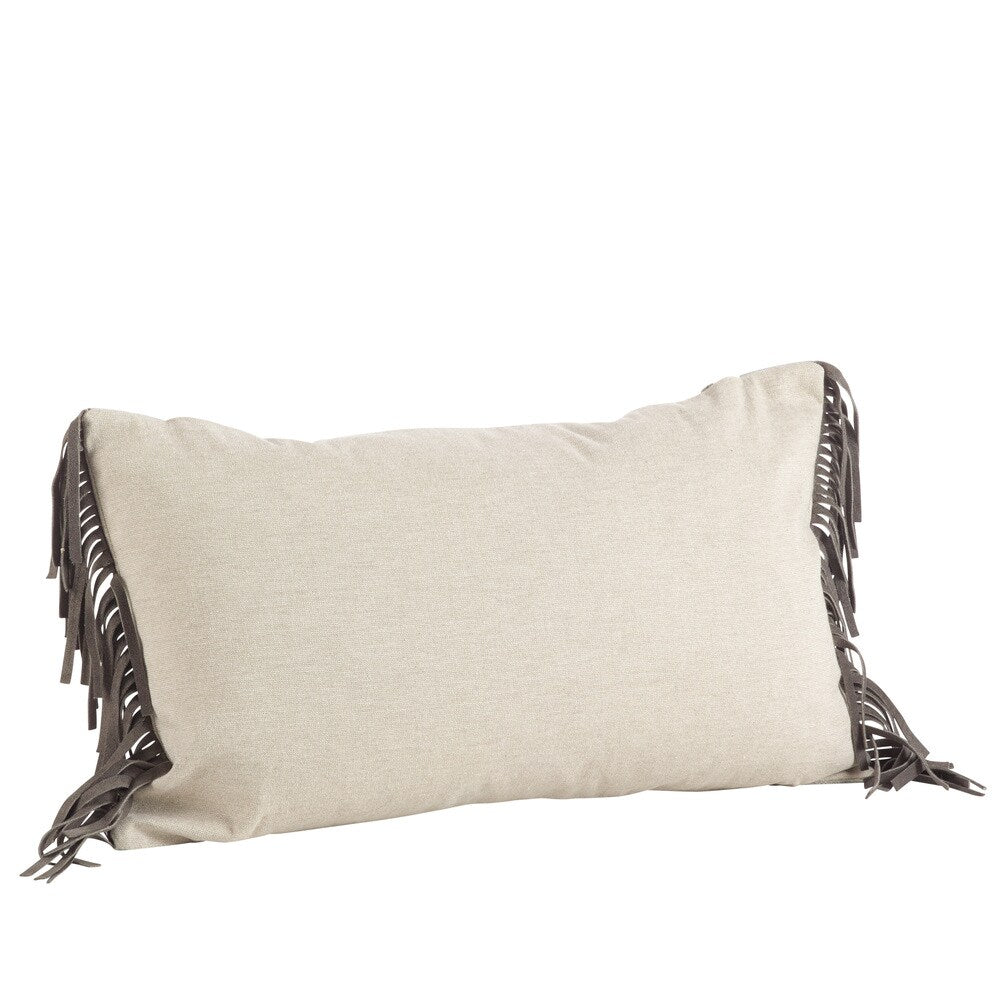 Natural Cowhide & Suede Fringe Trim Down Filled Pillow